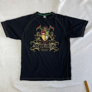 Avirex T-Shirt Mens Large Black Imperial Brand Crest Raglan Sleeve Cotton